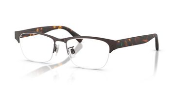 Brown semi-rimless eyeglasses with tortoiseshell temples.