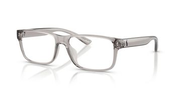 Transparent rectangular eyeglasses with subtle grey tint.