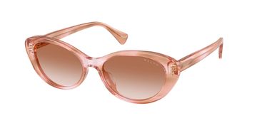 Pink cat-eye sunglasses with gradient brown lenses.