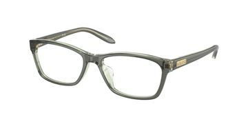 Transparent gray Ralph eyeglasses with a rectangular frame.