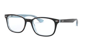 Black and blue rectangular eyeglasses.