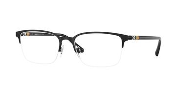 Black half-rimmed eyeglasses with gold accents.