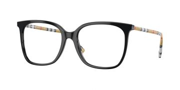 Black framed eyeglasses with patterned temples.