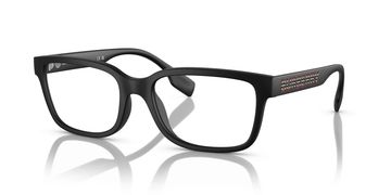 Sleek black rectangular eyeglasses with decorative side detailing.