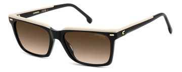 Black and beige rectangular sunglasses with brown gradient lenses.