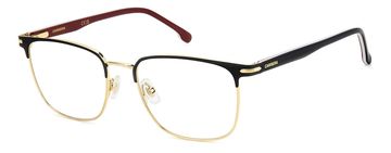Stylish half-rimmed eyeglasses with black and gold frame.
