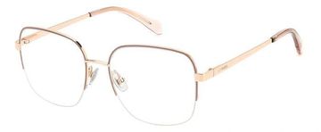 Gold and clear rectangular eyeglasses with thin frames.