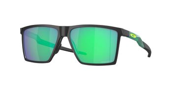 Black rectangular sunglasses with green reflective lenses.