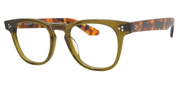 Stylish acetate eyeglasses with green front and tortoiseshell temples.