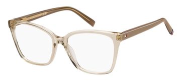 Clear brown rectangular eyeglasses.