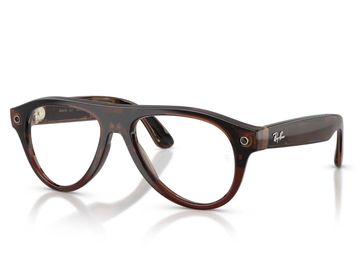 Ray-Ban tortoiseshell eyeglasses with clear lenses.