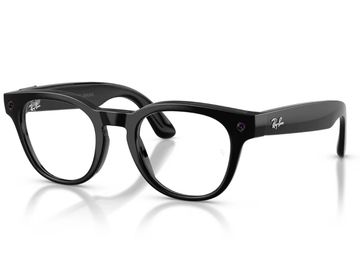 Black Ray-Ban eyeglasses with clear lenses.