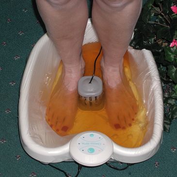 Detox foot bath session using ion cleanse technology