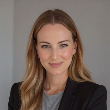 Professional woman with long blonde hair smiling gently, wearing a black blazer.