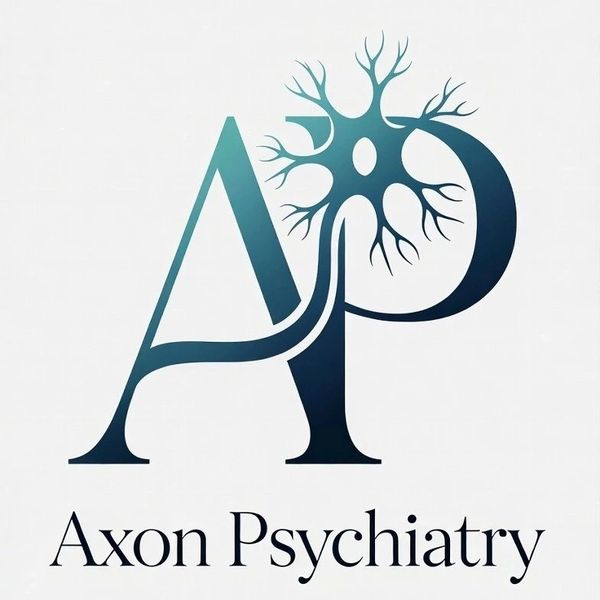 Logo of Axon Psychiatry with stylized letters and neuron graphic.