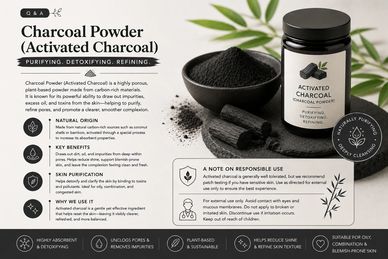 Activated charcoal powder with skincare jar and natural elements 