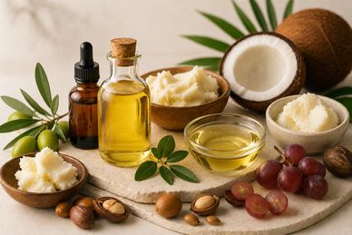 Natural skincare oils and butters, botanical carrier oils and plant butters for skin hydration