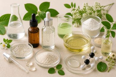 Active skincare ingredients infographic, functional actives for hydration, skin repair and performan