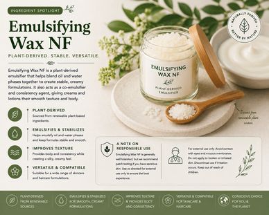 Emulsifying wax pellets with cream formulation and botanical background 