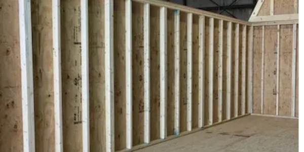 Interior wall framing of portable shed under construction – quality-built by American Barn Co team