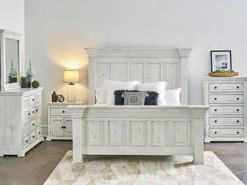 Coastal distressed white solid wood bedroom set