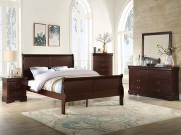 Best Seller! Louis sleigh bedroom set in cherry finish. 