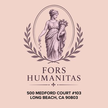Logo of Fors Humanitas with classical woman and address.