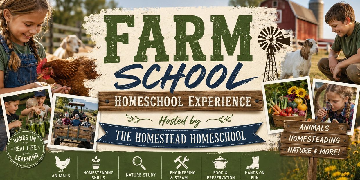 Farm School Homeschool Experience promoting hands-on learning.