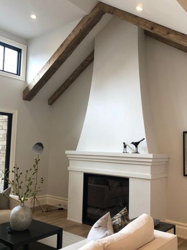 lime plaster, fireplace plaster finish, plastering, fireplace with white plaster, pure and original 