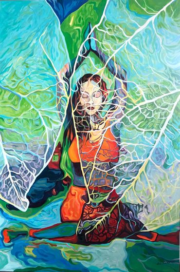 art commission, colourful art, art piece, canvas painting, yoga painting, acrylic painting, leaf pai