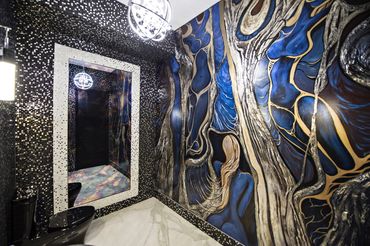 custom mural, art wall, texture, powder room, 