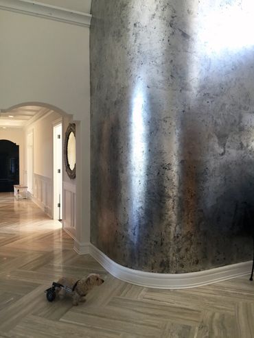 silver leaf, silver foil, mercury glass finish, custom wall finish, luxury home decor