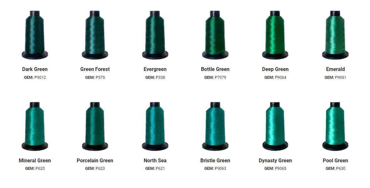 GEM Embroidery Thread Green Colours