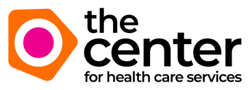 Bright pink dot inside orange hexagon shape logo.
