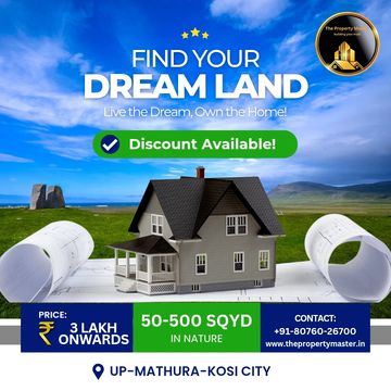 Real estate ad offering discounted plots in nature at UP-Mathura-Kosi City.