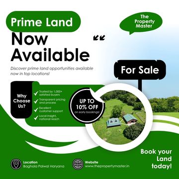 Advertisement for prime land for sale with discounts and benefits.