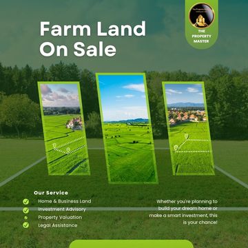 Advertisement for farmland sale with property services offered.