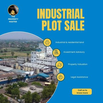 Industrial plot sale advertisement with services like investment advisory and legal assistance.