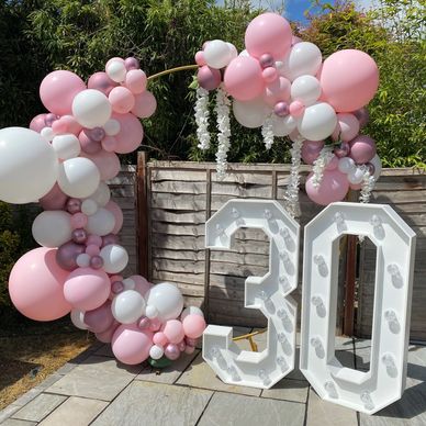30th birthday organic balloon hoop with light up numbers