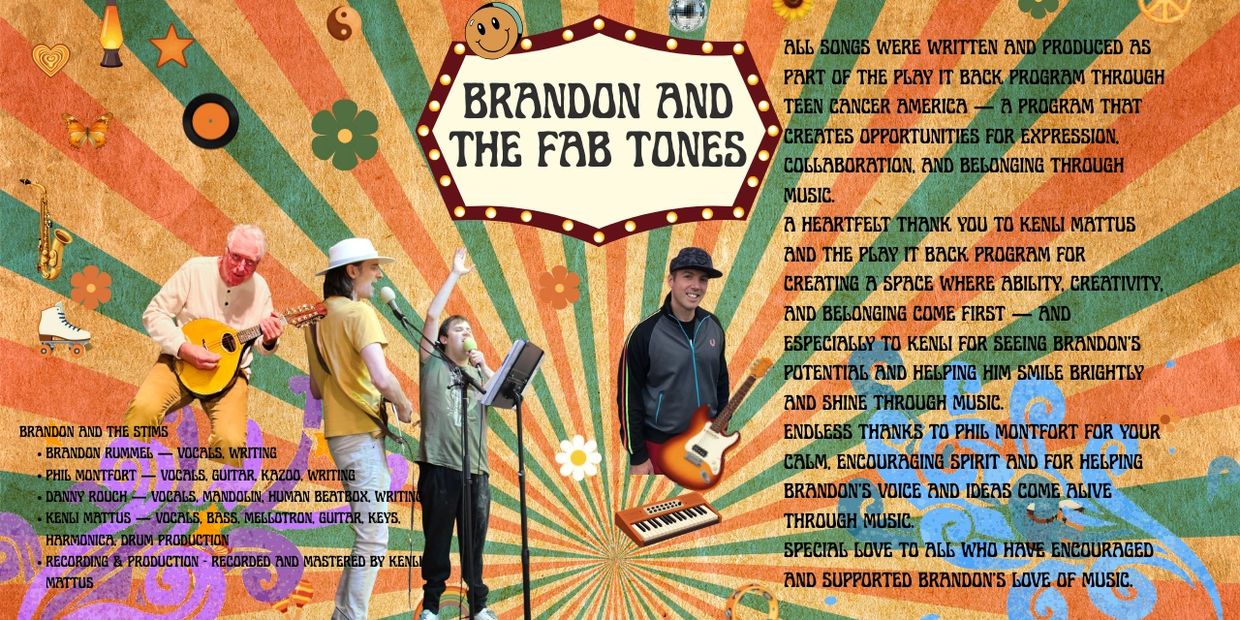Promotional poster for Brandon and The Fab Tones with retro design and band members.