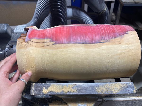 Large Huon Pine and resin canister blank, rough turned