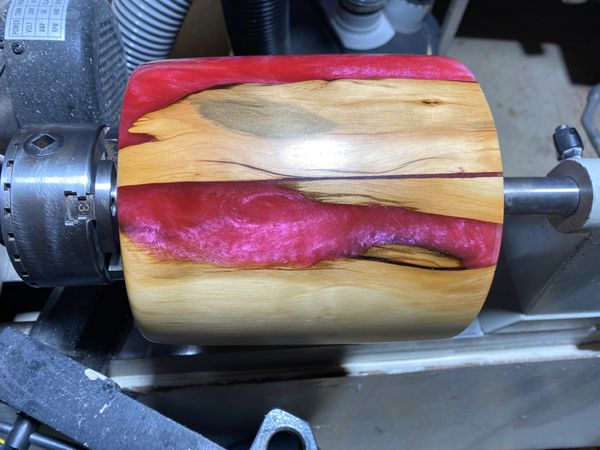 Huon Pine and Resin canister, prior to turning of the lid