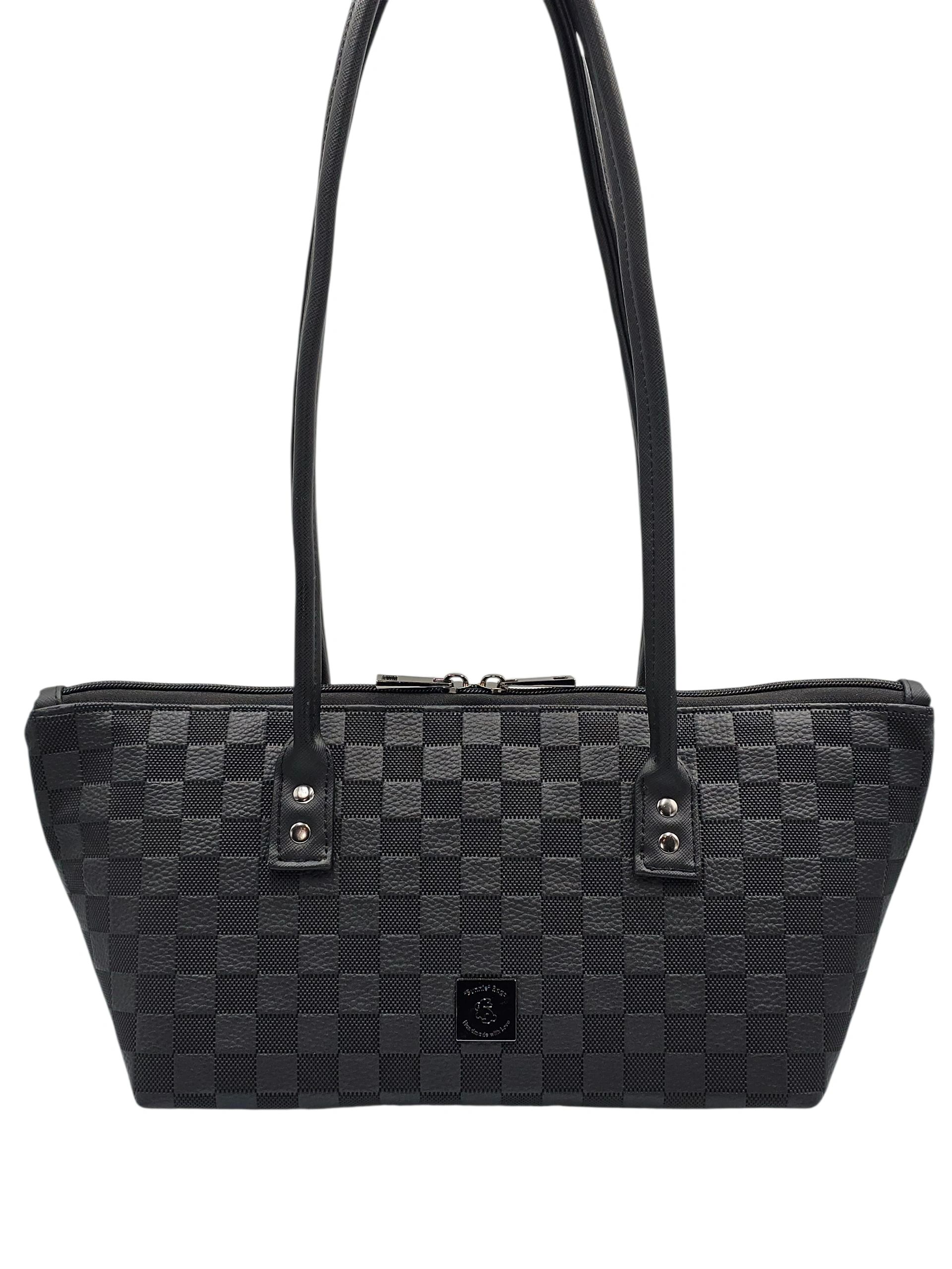 Horizon East/West Bag Black Checker faux leather
