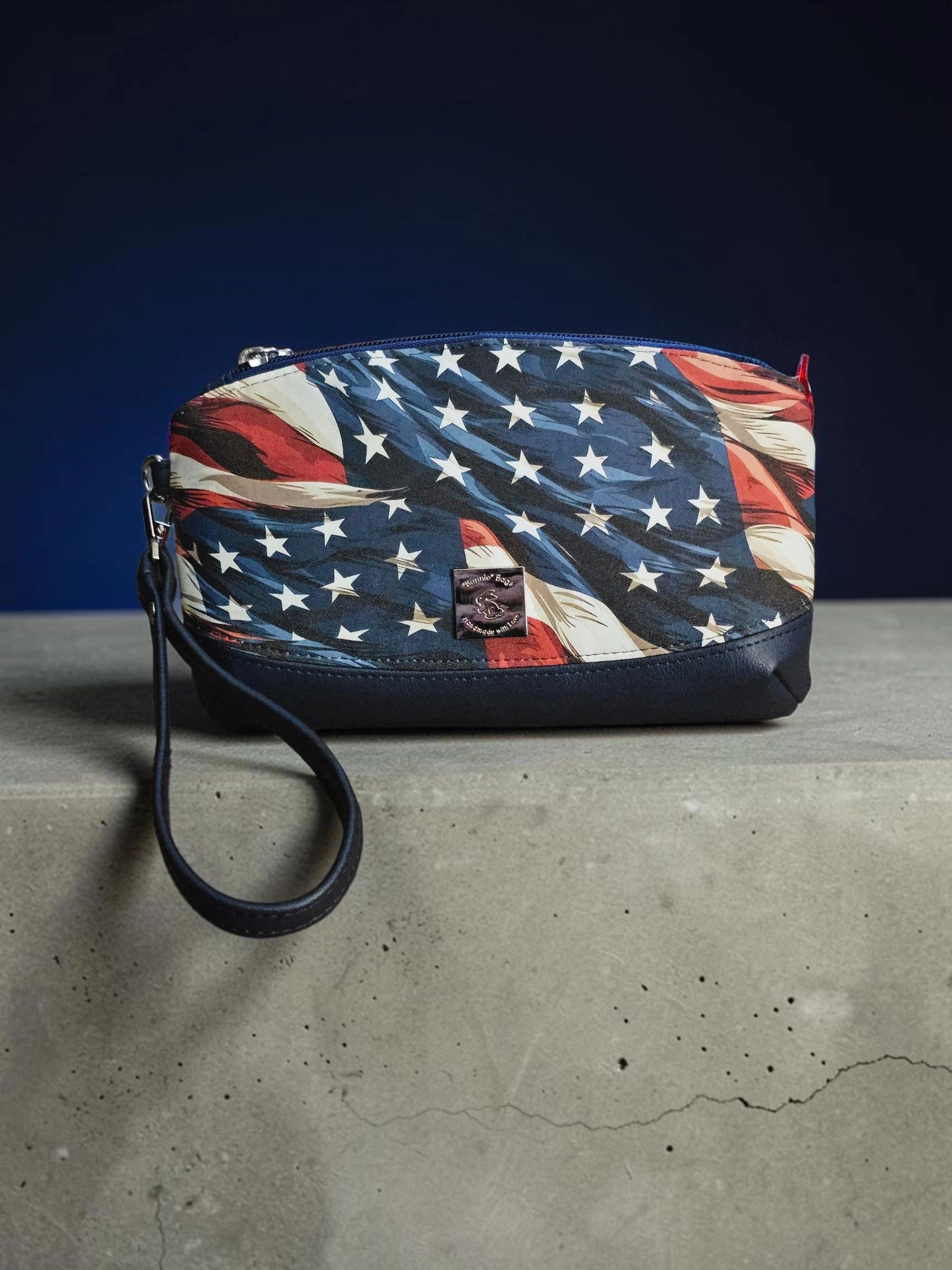 Hazel Wristlet handmade faux leather American theme