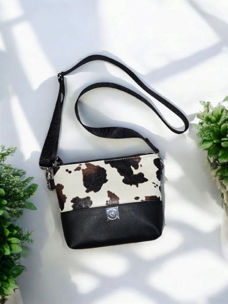Connie Crossbody Cow print handmade faux leather bag