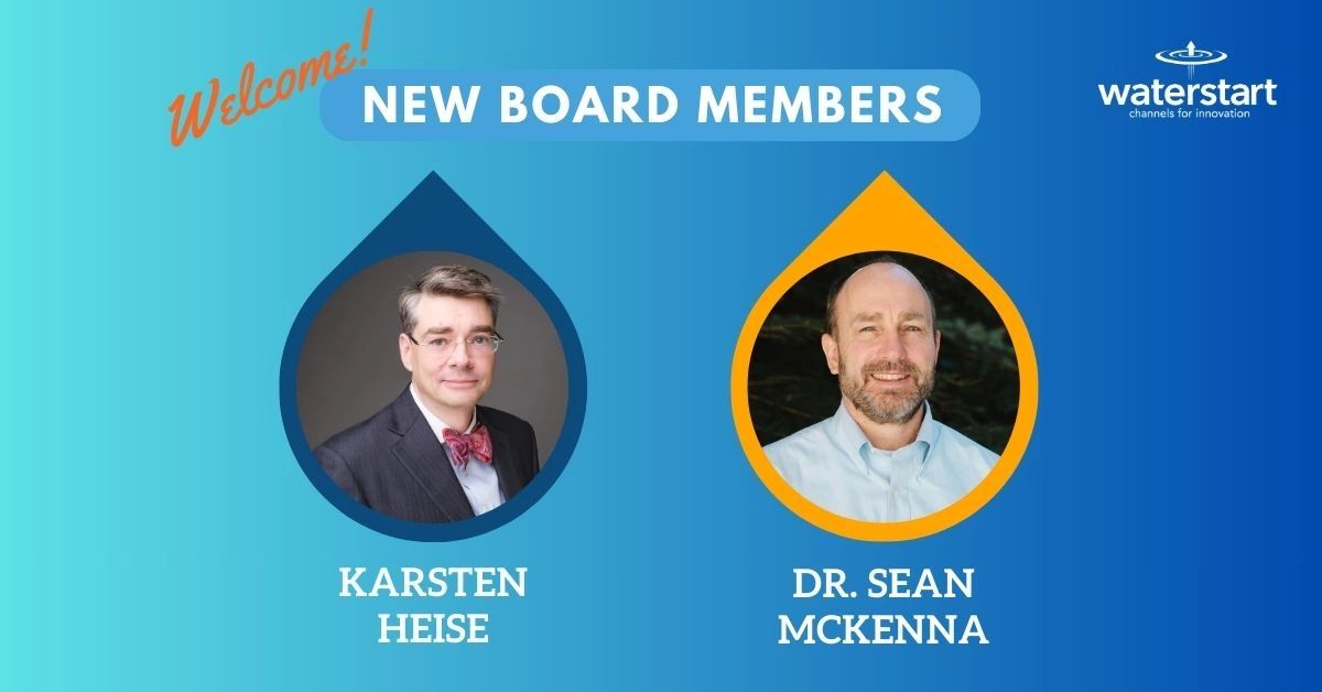 a graphic showing the headshots of two new WaterStart board members - Karsten Heise and Dr. Sean McKenna a graphic showing the headshots of two new WaterStart board members - Karsten Heise and Dr. Sean McKenna