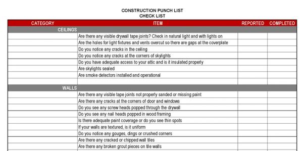Image of  construction punch list