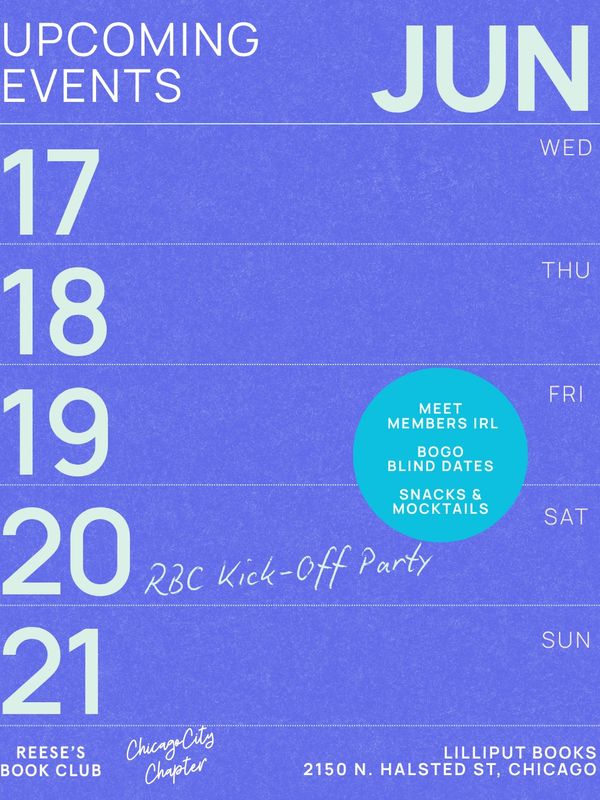 June event calendar for Reese's Book Club Chicago chapter.