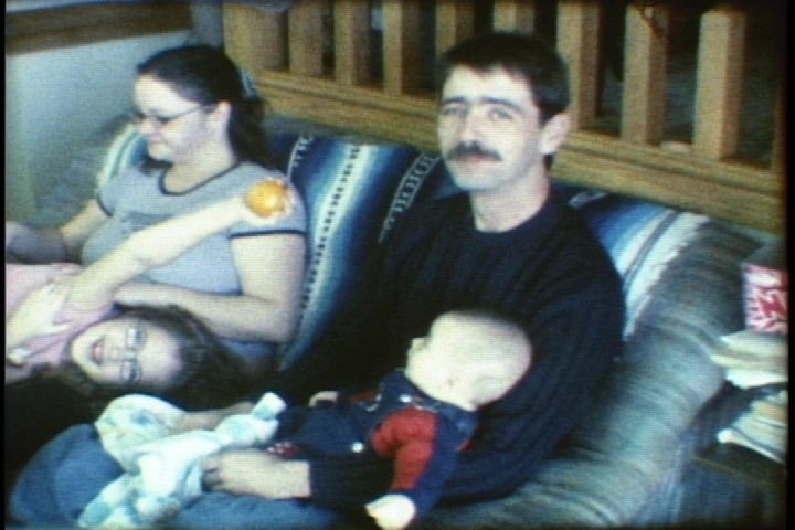 Guy Ouellette holding Alexander Ouellette, Allison Feduk (sister) with Madison Ouellette (Alex & Mad