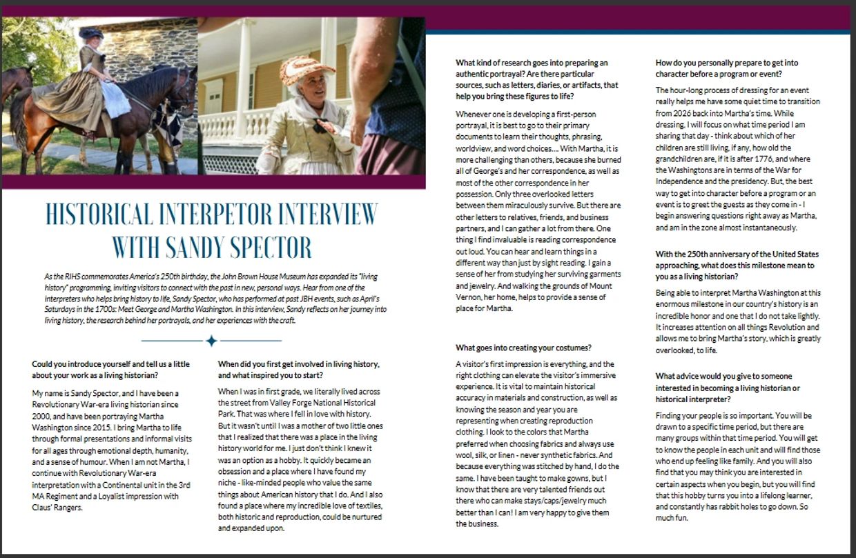 Rhode Island Historical Society Member Magazine Interview with Sandy Spector/Martha Washington